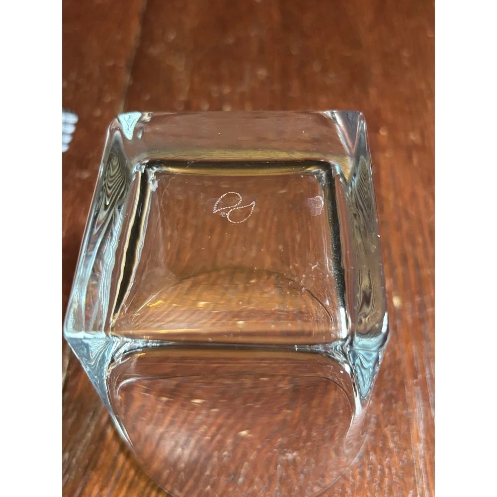 Circleware Whiskey Glass Square Base Round Rim Clear Lowball Rocks Glass